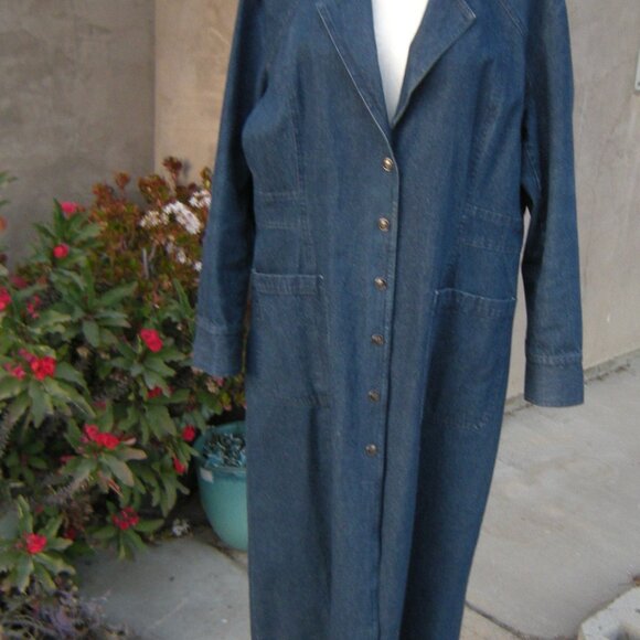 Terry Lewis Classic Luxuries Long Blue Denim Duster 1X - Picture 1 of 6
